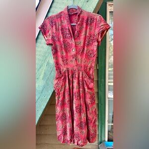 Amazing OOAK Red Crepe Vintage 1940s Dress with POCKETS